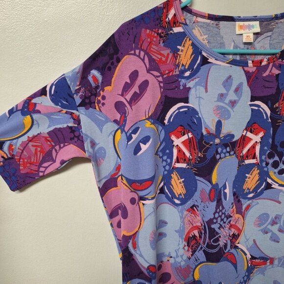 LuLaRoe Disney Irma Womens Size XS Mickey Mouse Tunic Shirt Purple Short Sleeve - Picture 2 of 7